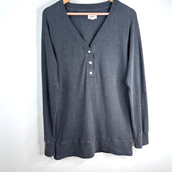 Pact Organic Cotton Airplane Button Tunic L Henley Charcoal Minimalist Lounge - Picture 2 of 11